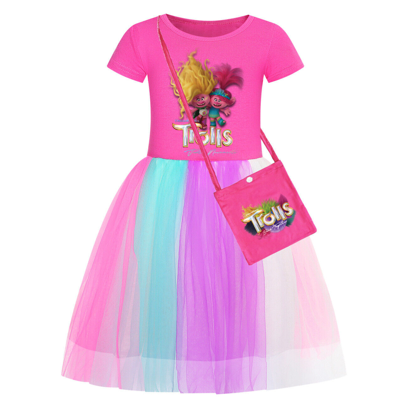 Girls Trolls Poppy Costume Rainbow Stars Tutu Skirts Birthday Party Fancy Dress - Picture 30 of 36
