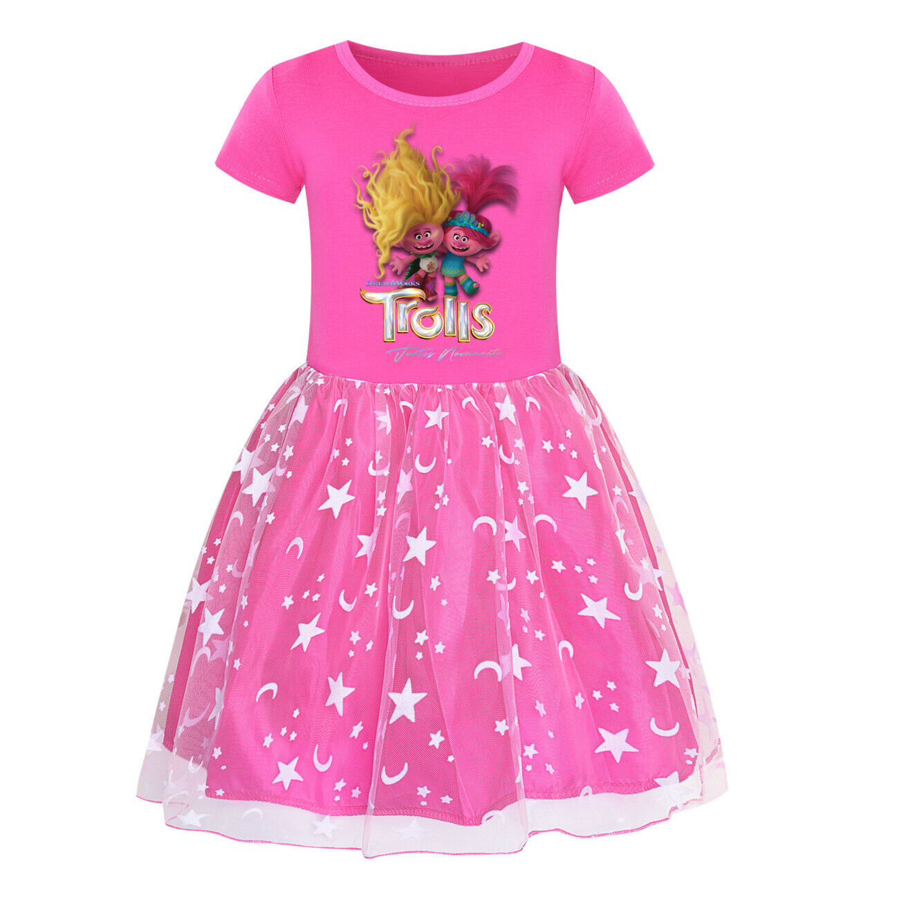 Girls Trolls Poppy Costume Rainbow Stars Tutu Skirts Birthday Party Fancy Dress - Picture 31 of 36