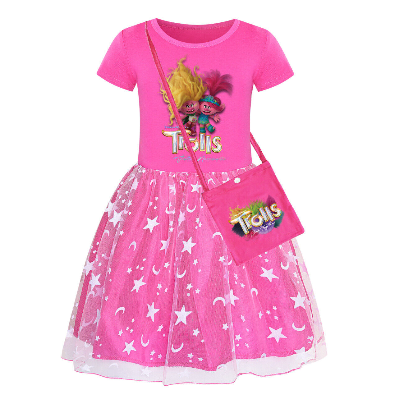 Girls Trolls Poppy Costume Rainbow Stars Tutu Skirts Birthday Party Fancy Dress - Picture 32 of 36