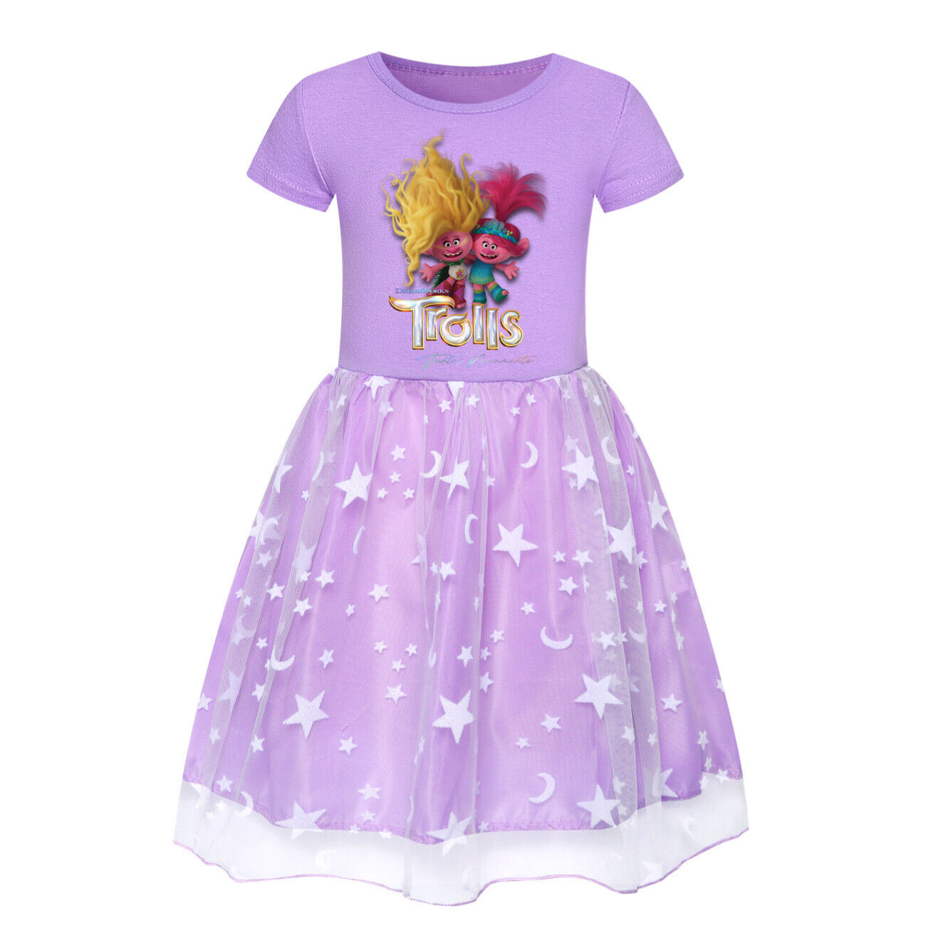 Girls Trolls Poppy Costume Rainbow Stars Tutu Skirts Birthday Party Fancy Dress - Picture 33 of 36