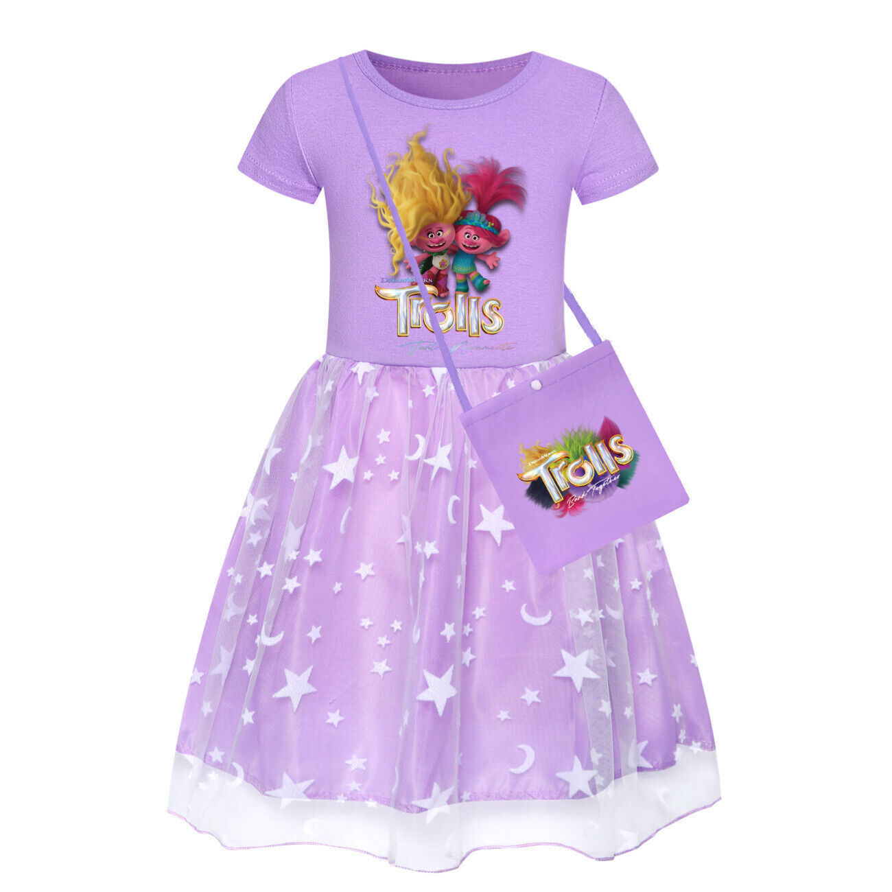 Girls Trolls Poppy Costume Rainbow Stars Tutu Skirts Birthday Party Fancy Dress - Picture 34 of 36