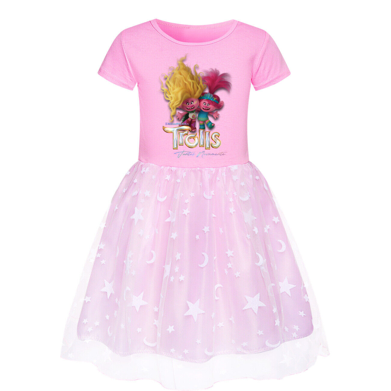 Girls Trolls Poppy Costume Rainbow Stars Tutu Skirts Birthday Party Fancy Dress - Picture 35 of 36