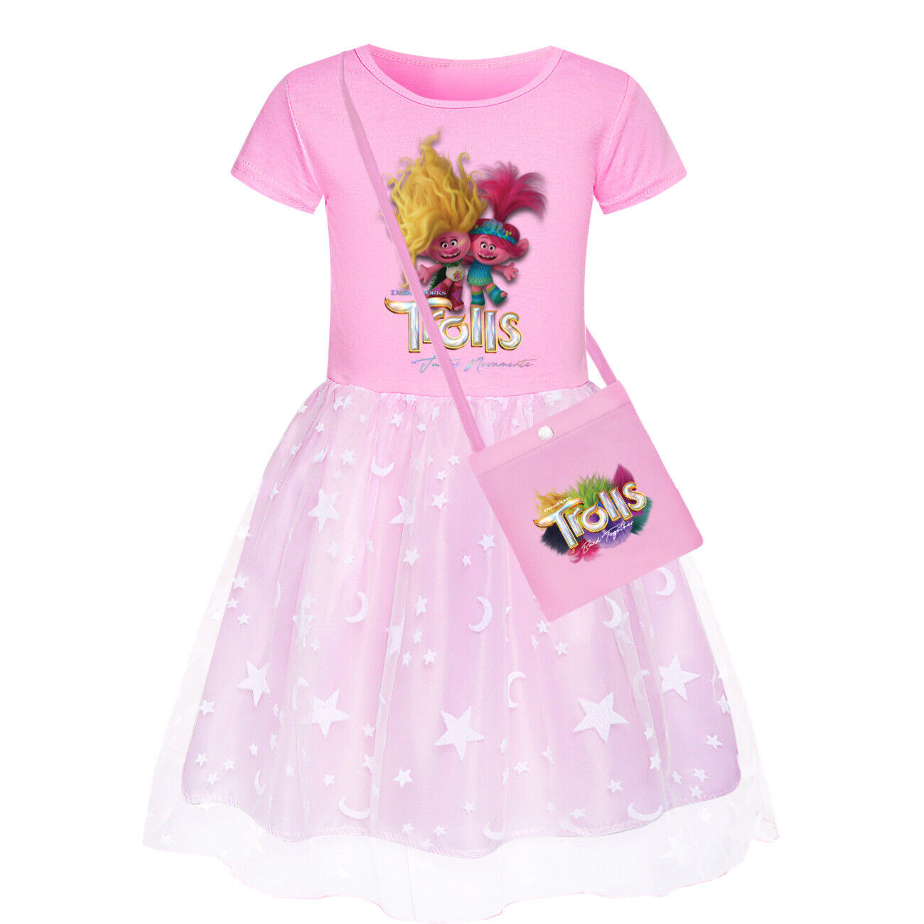 Girls Trolls Poppy Costume Rainbow Stars Tutu Skirts Birthday Party Fancy Dress - Picture 36 of 36