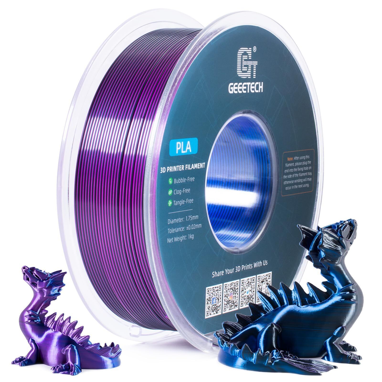 1KG 1.75mm Silk PLA GEEETECH 3D Printer Filament Dual/Tricolor Silk Gradient PLA