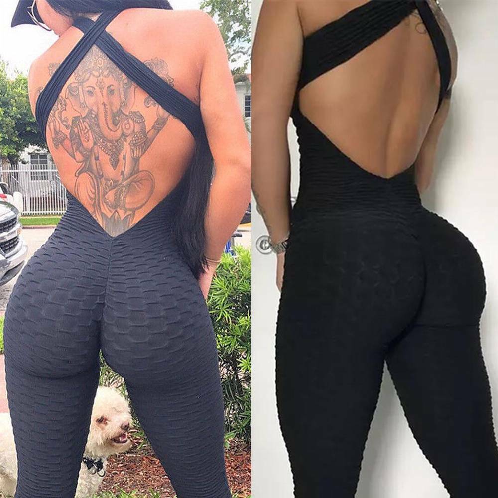 Womens Sports Yoga Jumpsuit Bodysuit Leggings Pants Anti Cellulite Fitness Gym O