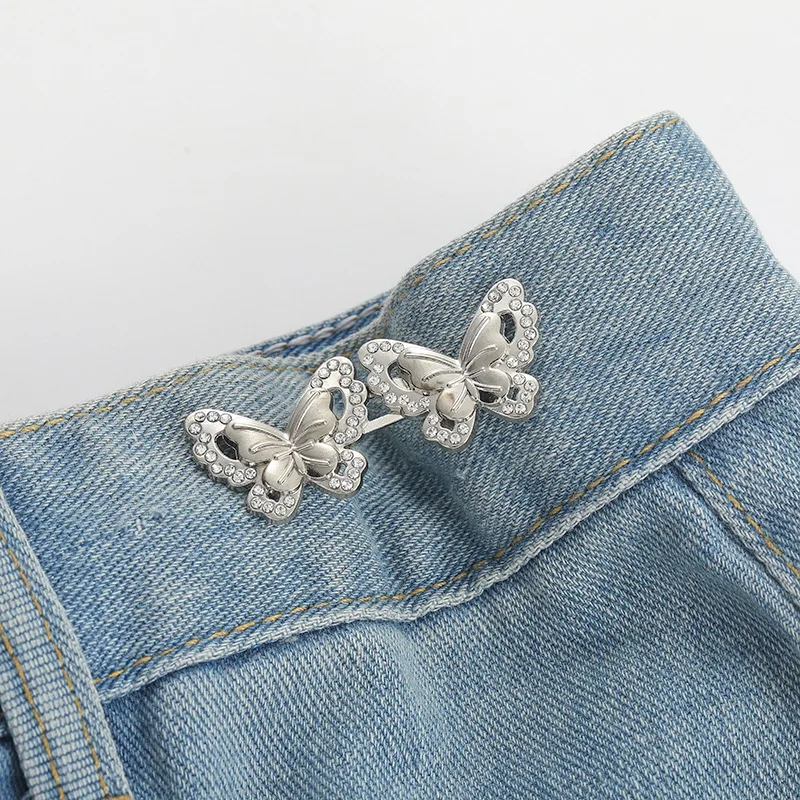 Adjustable Tightener Waist Buckle for Jeans, No Sewing Required Butterfly Button - Picture 32 of 37