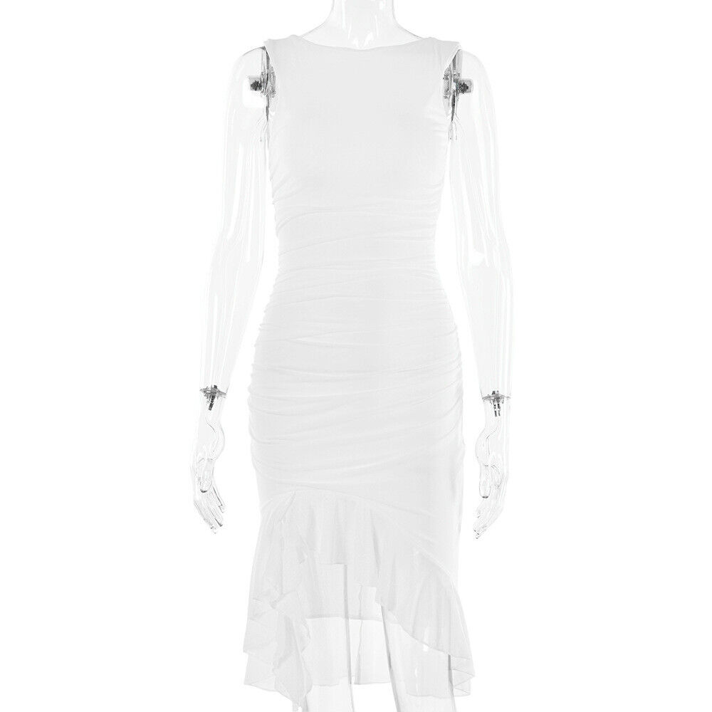Women's New Fashion Round Neck Dress Sexy Tight Backless Mid length Dress - Picture 28 of 30