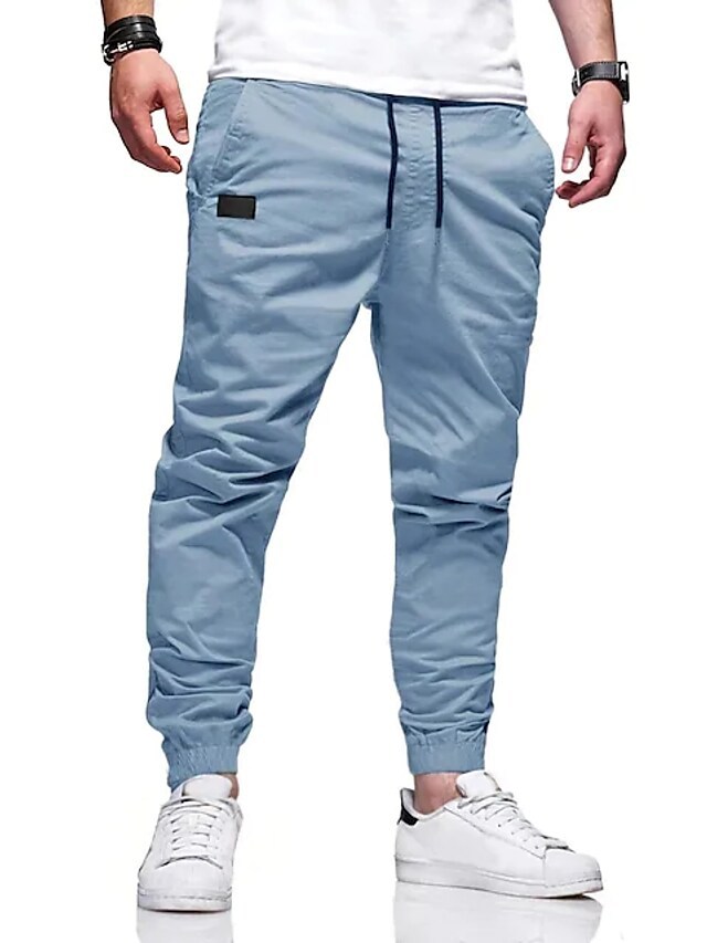 Men Pure Color Casual Loose Trousers Rope Mid-Waist Cargo Pants Pencil Trousers - Picture 18 of 24