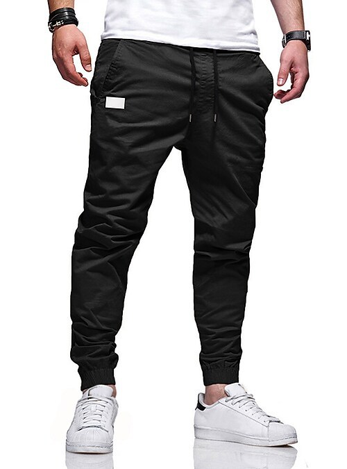 Men Pure Color Casual Loose Trousers Rope Mid-Waist Cargo Pants Pencil Trousers - Picture 19 of 24