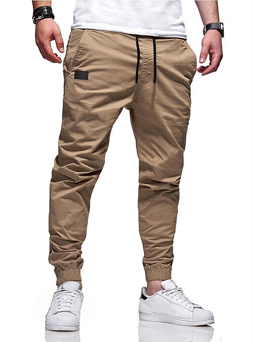 Men Pure Color Casual Loose Trousers Rope Mid-Waist Cargo Pants Pencil Trousers - Picture 20 of 24