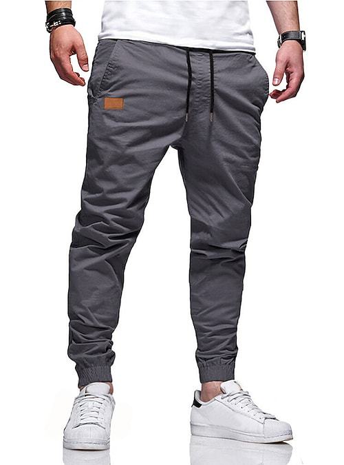 Men Pure Color Casual Loose Trousers Rope Mid-Waist Cargo Pants Pencil Trousers - Picture 21 of 24