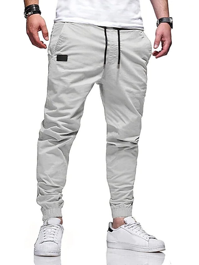 Men Pure Color Casual Loose Trousers Rope Mid-Waist Cargo Pants Pencil Trousers - Picture 22 of 24