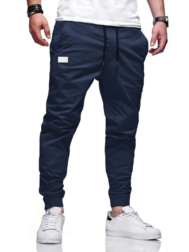 Men Pure Color Casual Loose Trousers Rope Mid-Waist Cargo Pants Pencil Trousers - Picture 23 of 24