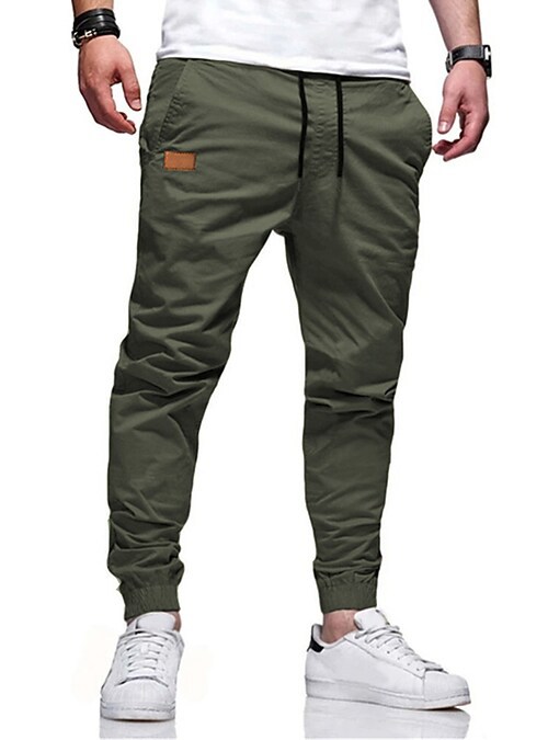 Men Pure Color Casual Loose Trousers Rope Mid-Waist Cargo Pants Pencil Trousers - Picture 24 of 24