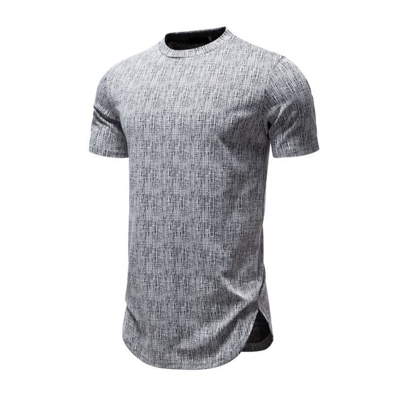Modisches lässiges kurzärmliges Herren T-Shirt Struktur bedruckt Rundhals Tops - Bild 15 von 15