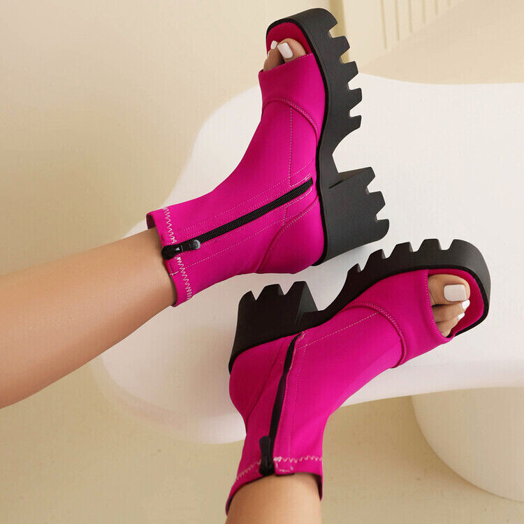 Mujeres Primavera Verano Peep Toe Elástico Botines Punk Sandalias Cremallera Zapatos Talla - Imagen 23 de 23