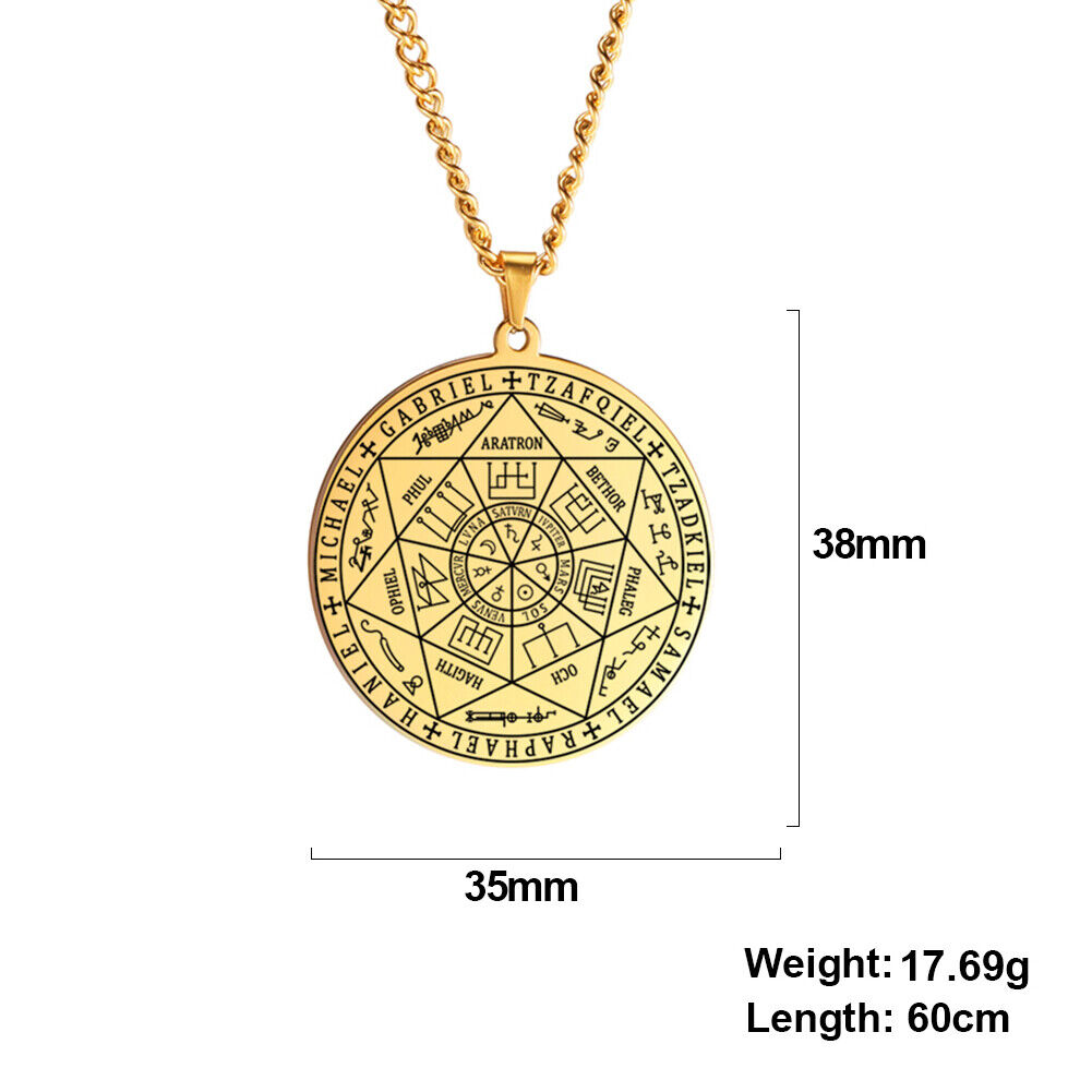 Seal of Solomon Seven Archangel Necklace Stainless Steel Saint Michael Jewelry - Picture 11 of 13