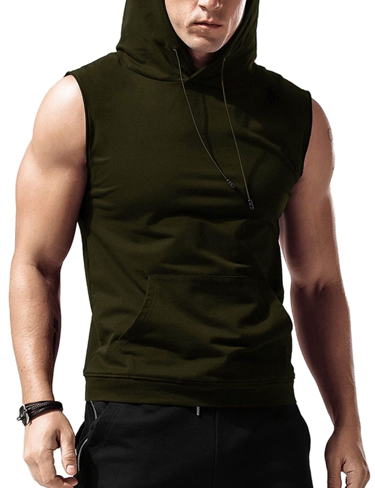 Men's Athletic Hooded Vest with Pocket Muscle Tank Tops  Sports Bodybuilding Gym