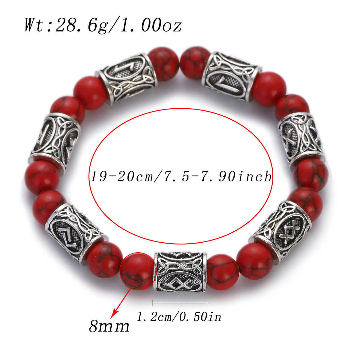 Engraved Vintage Men Mjolnir Hammer Nordic Runes Bracelet 8mm Stone Bracelets - Picture 16 of 33