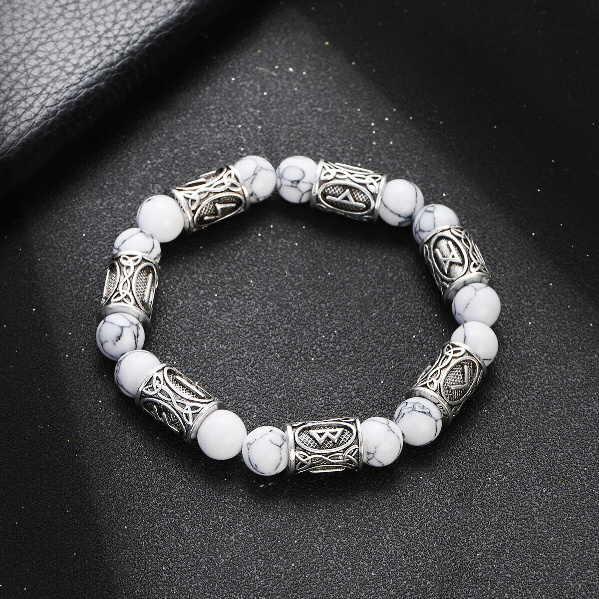 Engraved Vintage Men Mjolnir Hammer Nordic Runes Bracelet 8mm Stone Bracelets - Picture 17 of 33