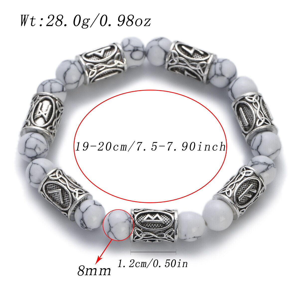 Engraved Vintage Men Mjolnir Hammer Nordic Runes Bracelet 8mm Stone Bracelets - Picture 19 of 33
