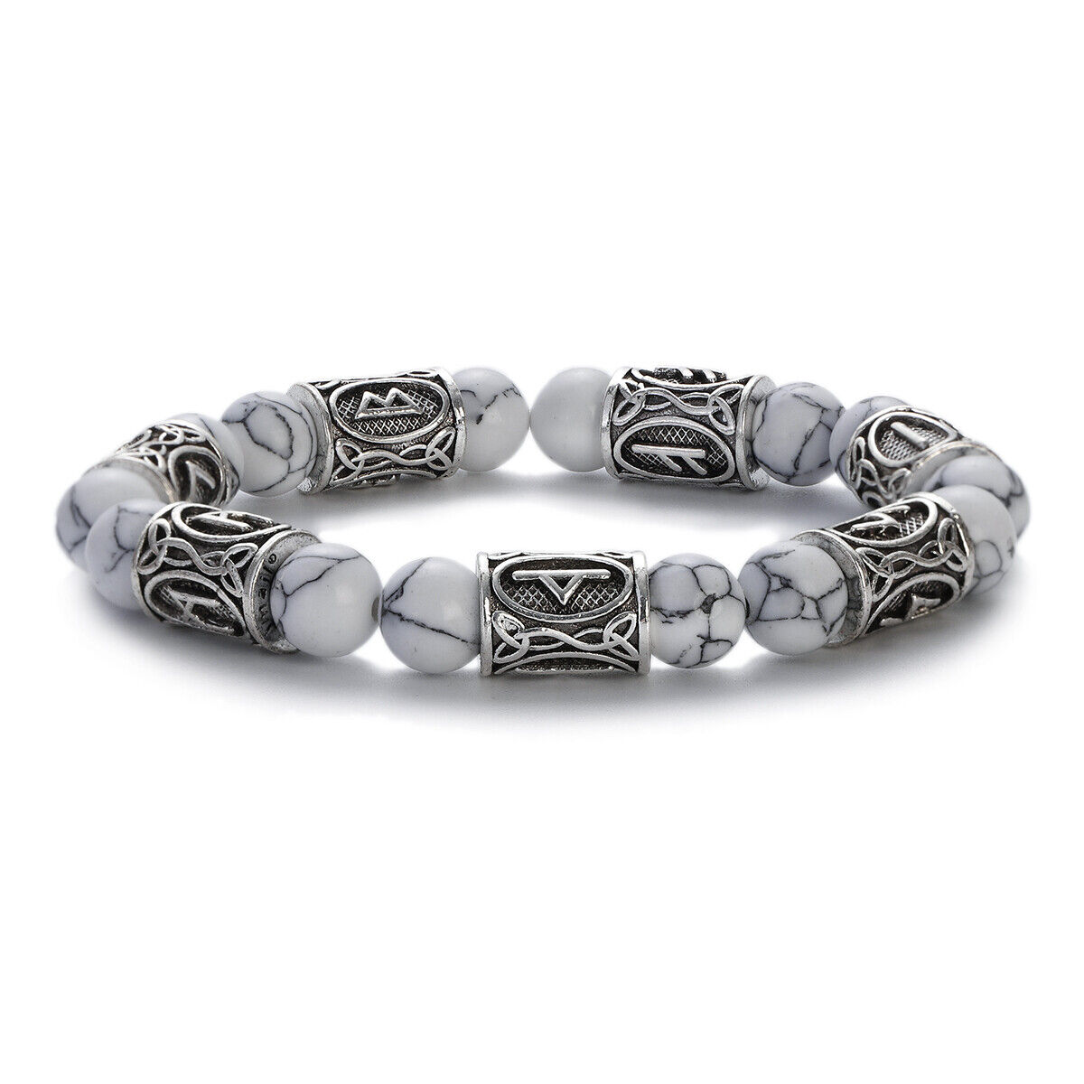 Engraved Vintage Men Mjolnir Hammer Nordic Runes Bracelet 8mm Stone Bracelets - Picture 20 of 33