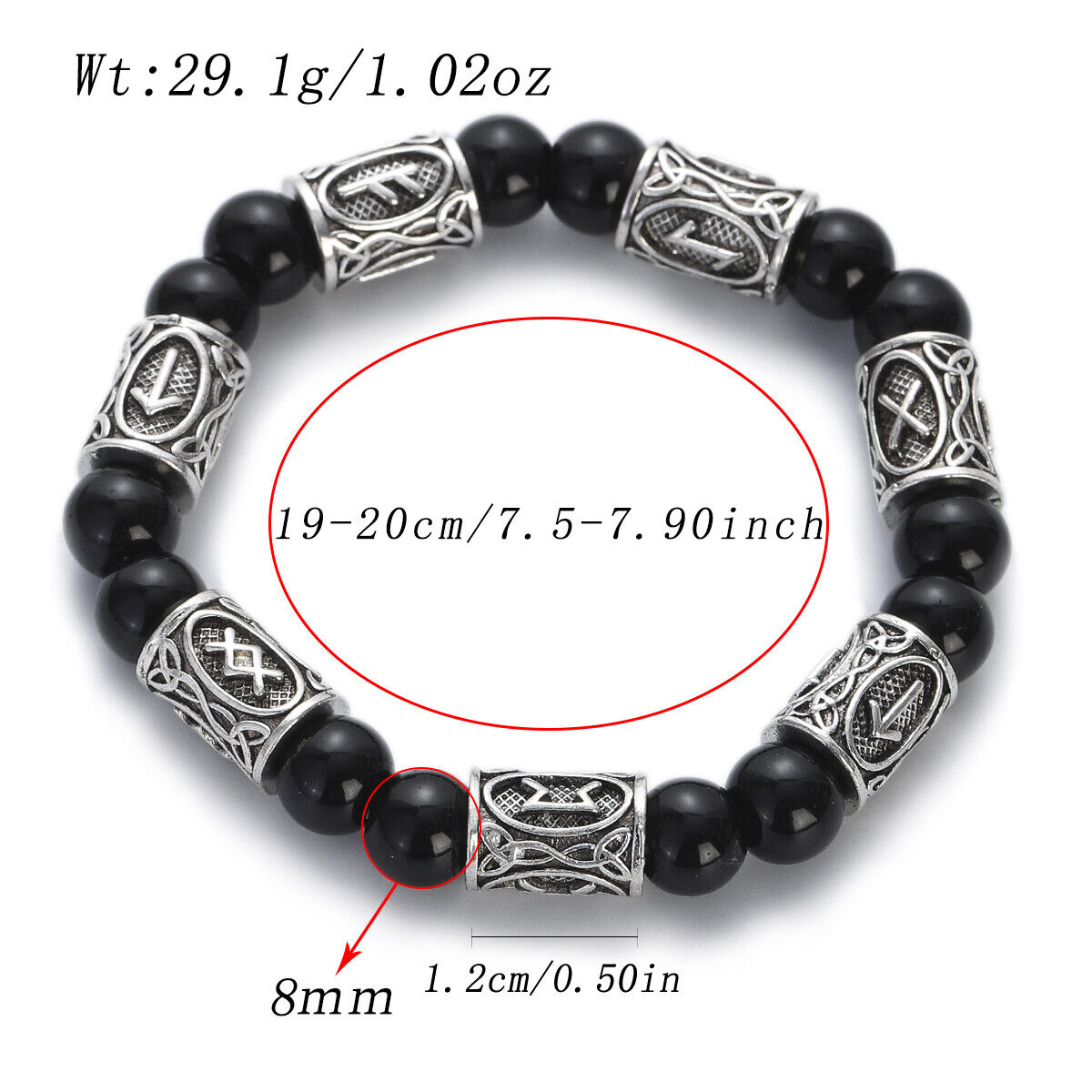 Engraved Vintage Men Mjolnir Hammer Nordic Runes Bracelet 8mm Stone Bracelets - Picture 27 of 33