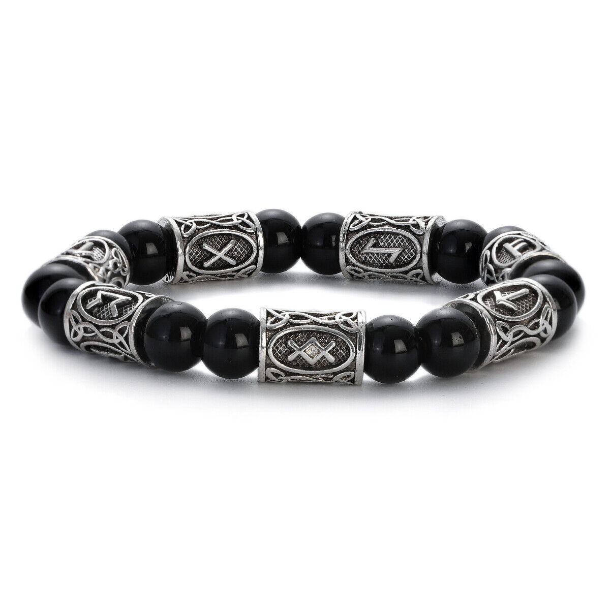 Engraved Vintage Men Mjolnir Hammer Nordic Runes Bracelet 8mm Stone Bracelets - Picture 28 of 33