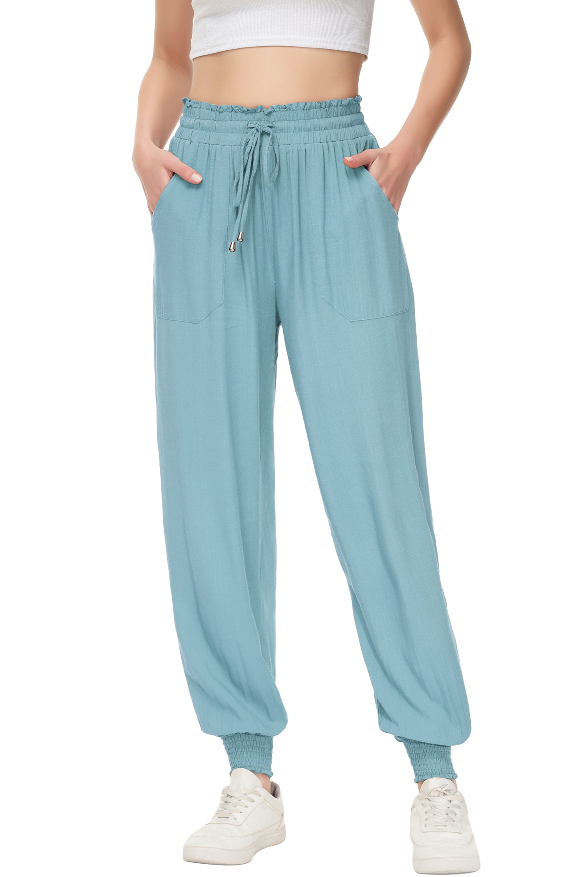 Women's Summer Lounge Pants Casual Loose High Waist Tapered Jogger Pant - Picture 32 of 32
