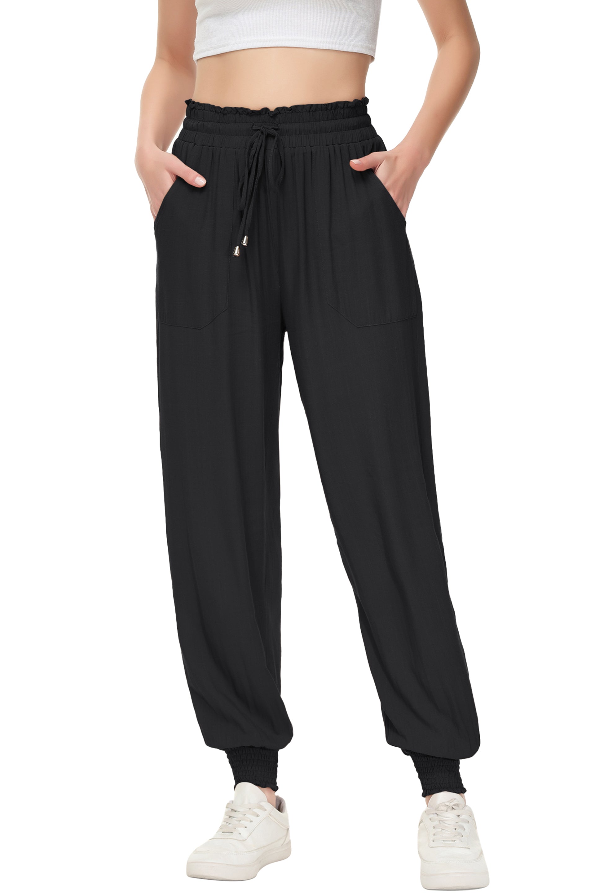 Women's Summer Lounge Pants Casual Loose High Waist Tapered Jogger Pant - Picture 25 of 32