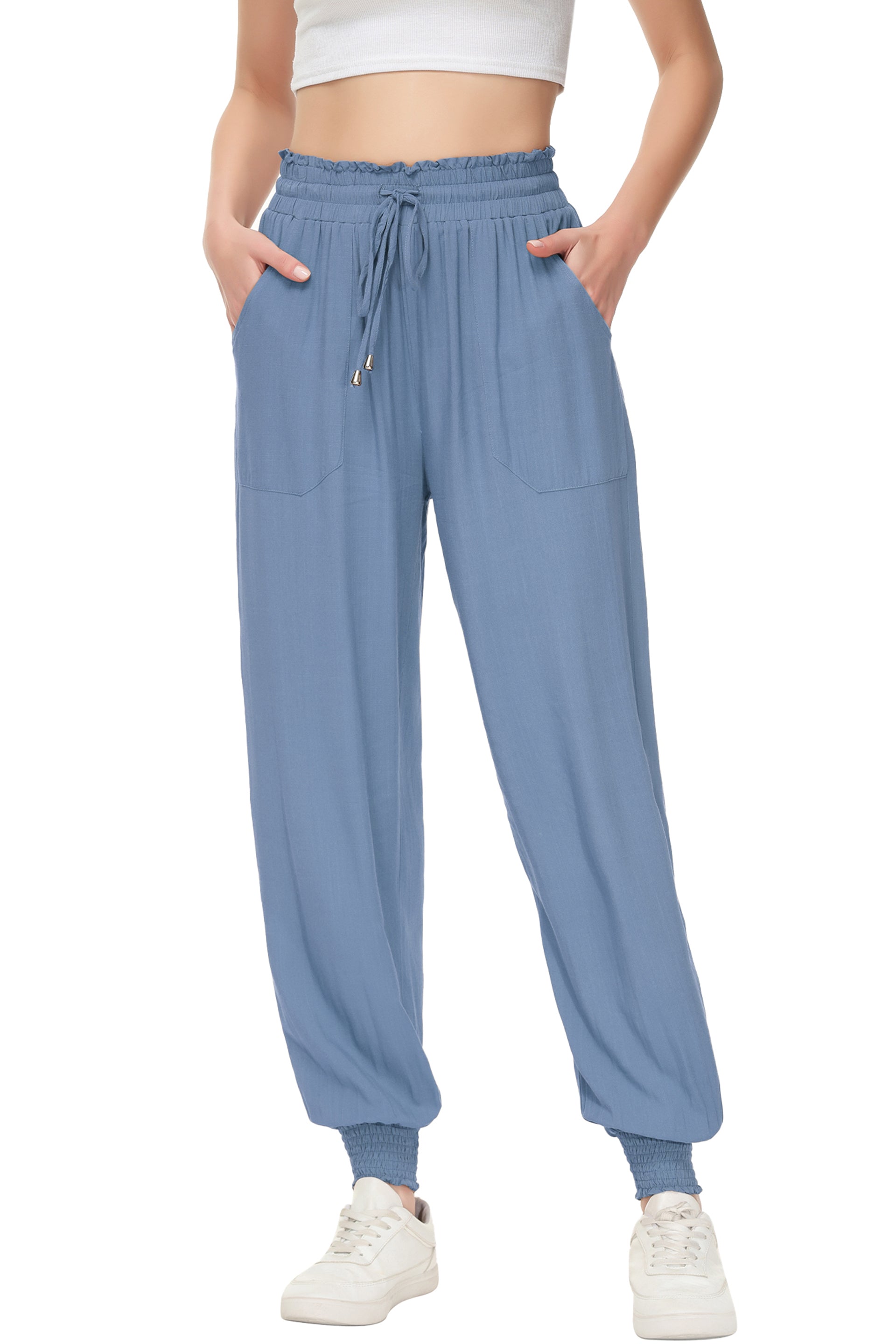 Women's Summer Lounge Pants Casual Loose High Waist Tapered Jogger Pant - Picture 26 of 32