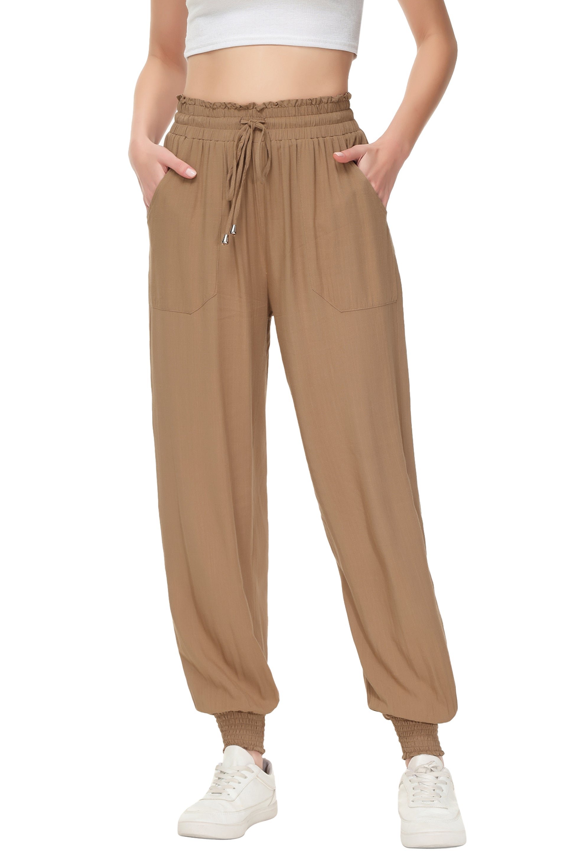 Women's Summer Lounge Pants Casual Loose High Waist Tapered Jogger Pant - Picture 27 of 32