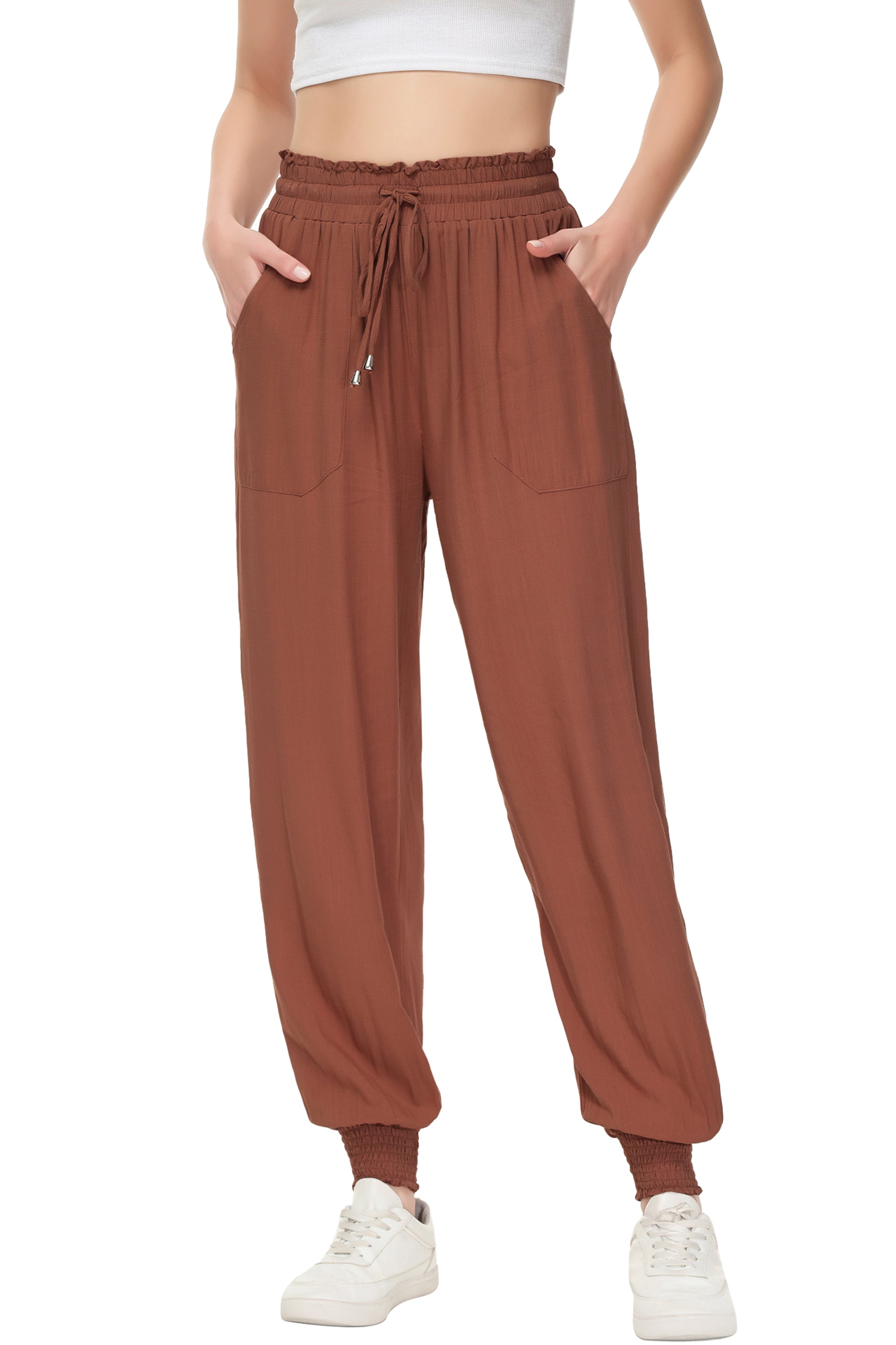 Women's Summer Lounge Pants Casual Loose High Waist Tapered Jogger Pant - Picture 31 of 32