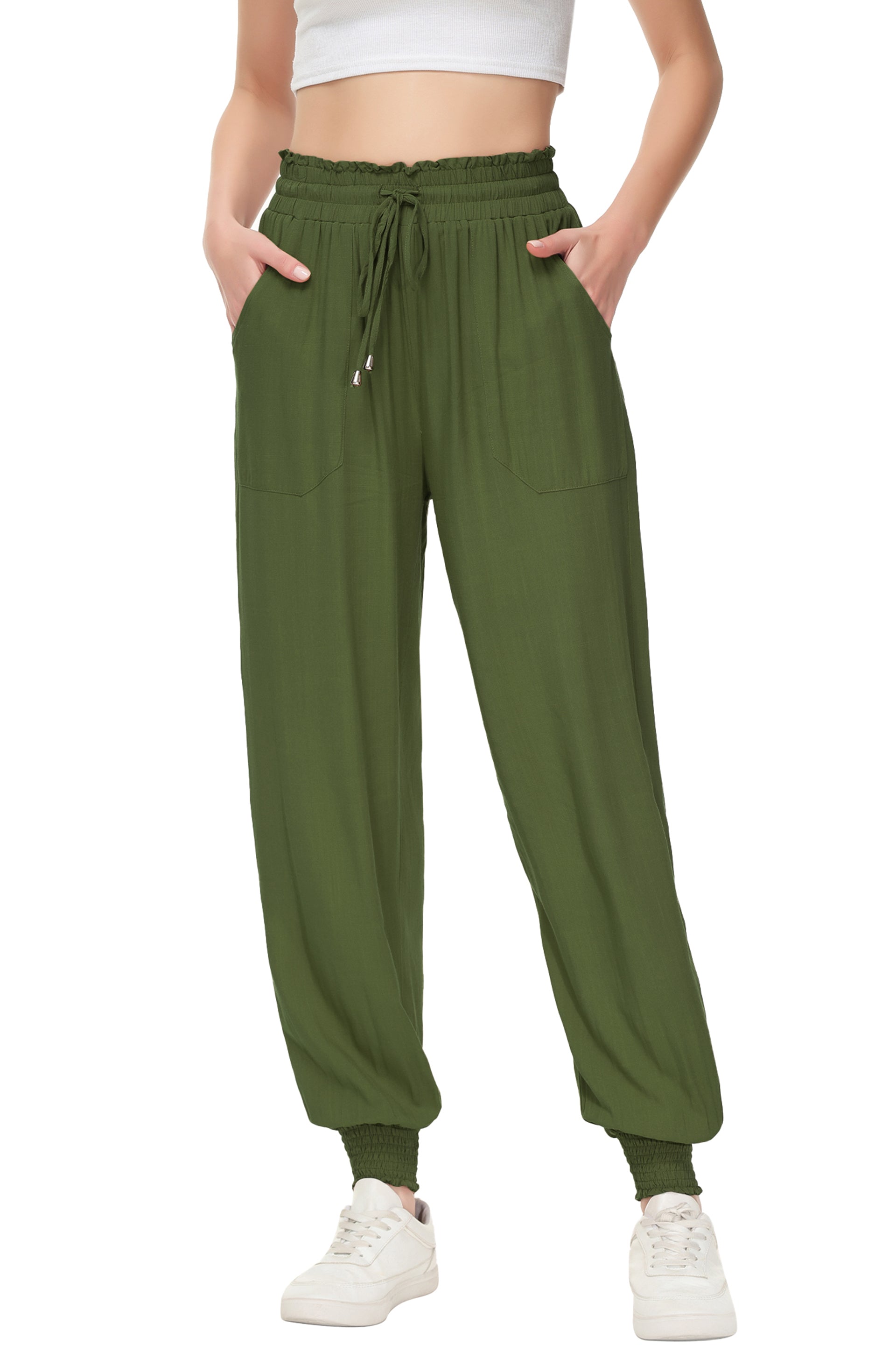 Women's Summer Lounge Pants Casual Loose High Waist Tapered Jogger Pant - Picture 29 of 32