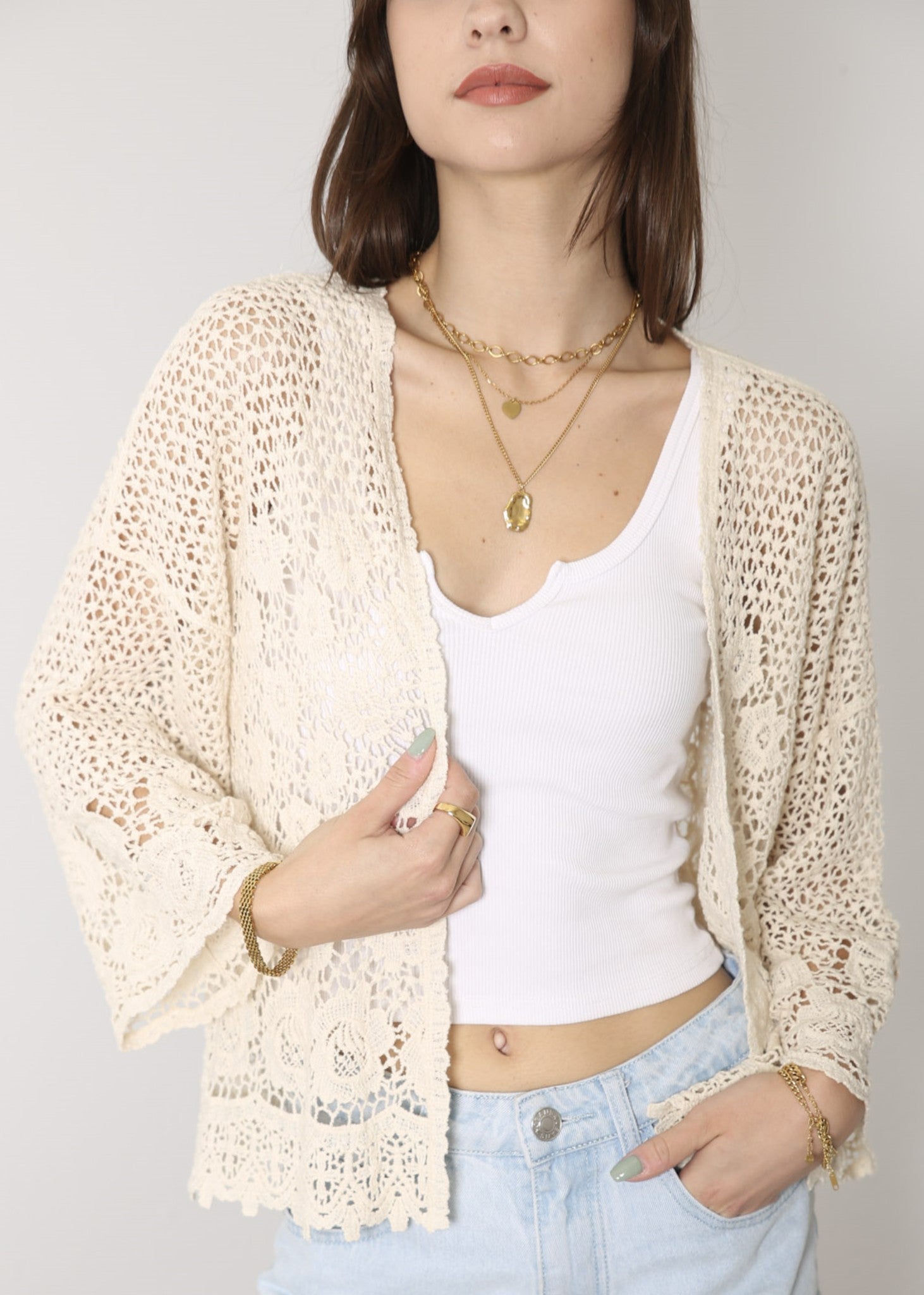 Cotton Womens Hippie Bohemian Floral Crochet Trim Swimsuit Cover Up Cardigan - Picture 18 of 20
