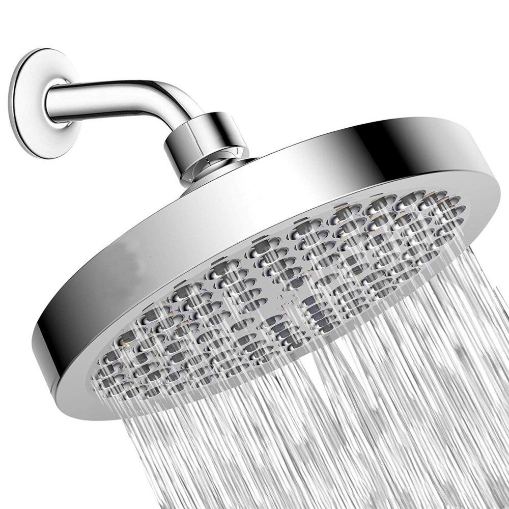 Bathroom Shower Head Round 6-Inch Rainfall Fixed Overhead 1/2" Chrome Kit