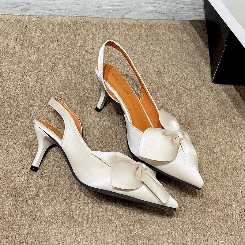 Fashion Women's Summer Bow Tie Pointed Toe Thin High Heels Stilettos Sandals - Picture 17 of 19