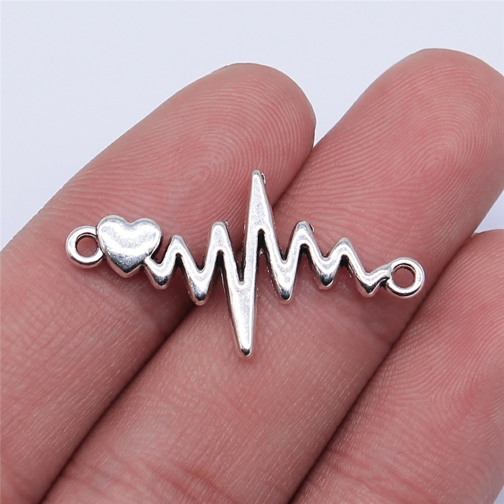 80 Pcs Multicolor Tibetan Silver Electrocardiogram Connectors Diy 31X17MM