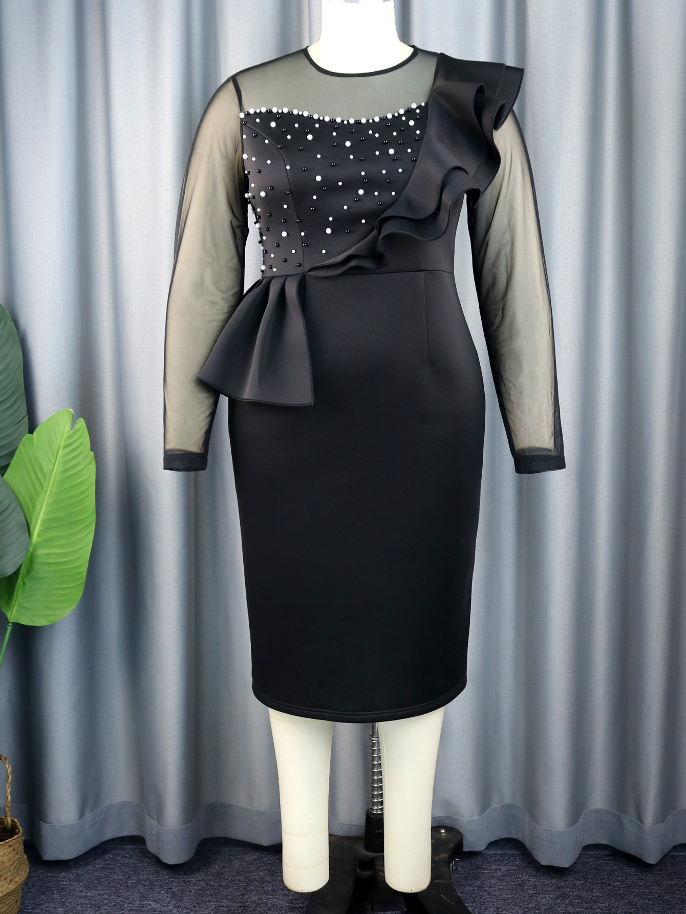AOMEI Damen Peplum Party Midi Kleid Kirche Arbeit Business Bodycon Kleider S-4XL - Bild 16 von 19