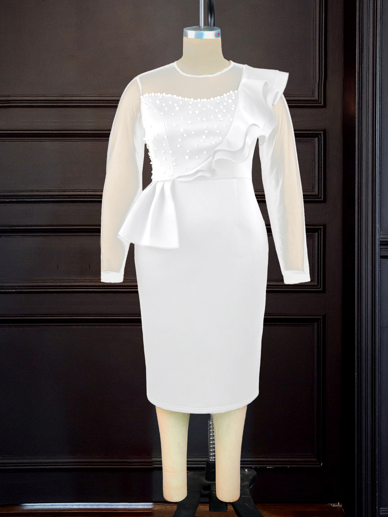 AOMEI Damen Peplum Party Midi Kleid Kirche Arbeit Business Bodycon Kleider S-4XL - Bild 19 von 19