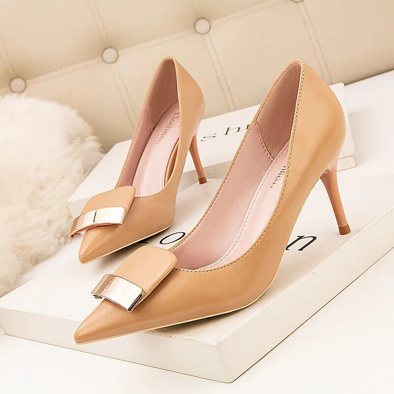 Décolleté alla moda donna punta tacchi alti tacchi a spillo scarpe da sposa slip on - Foto 18 di 19