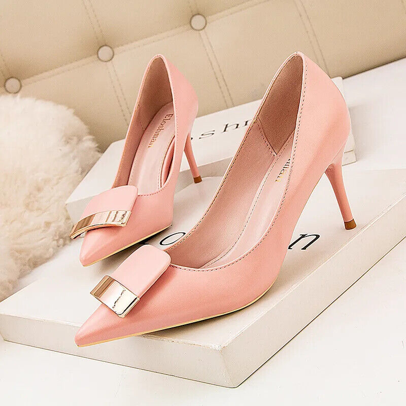 Décolleté alla moda donna punta tacchi alti tacchi a spillo scarpe da sposa slip on - Foto 19 di 19