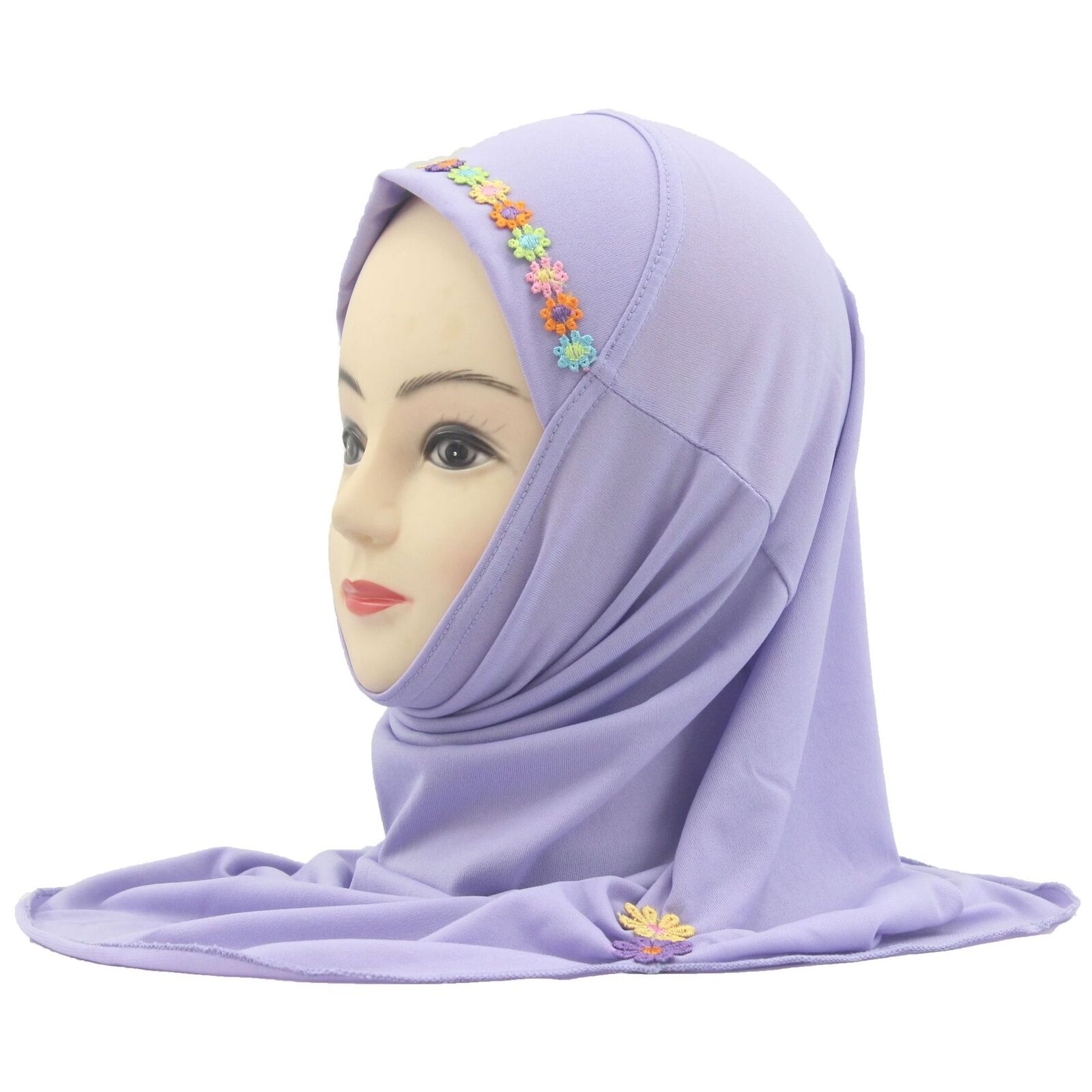Muslim Kids Girls Flower Hijab Amira Instant Hat Turban Headscarf Shawl Wrap New - Picture 34 of 47