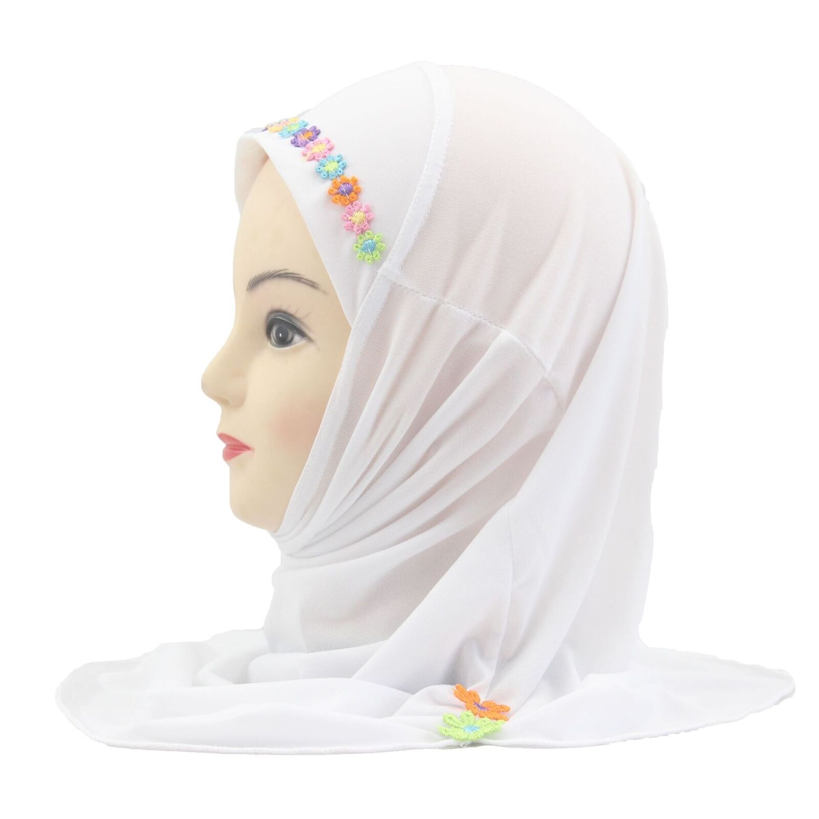 Muslim Kids Girls Flower Hijab Amira Instant Hat Turban Headscarf Shawl Wrap New - Picture 39 of 47