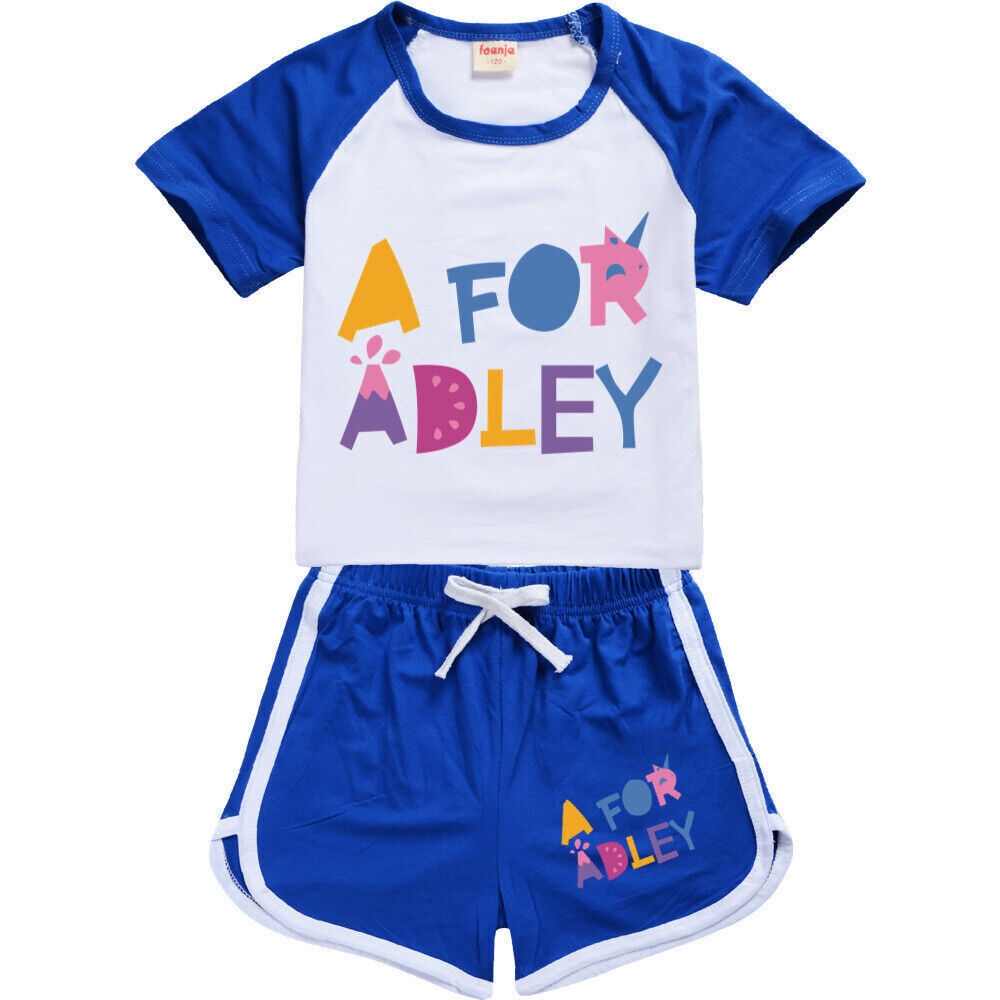 A for Adley Kids Girls Boys T-shirt + Short School T shirts Sports Top 100-170cm - Picture 27 of 48