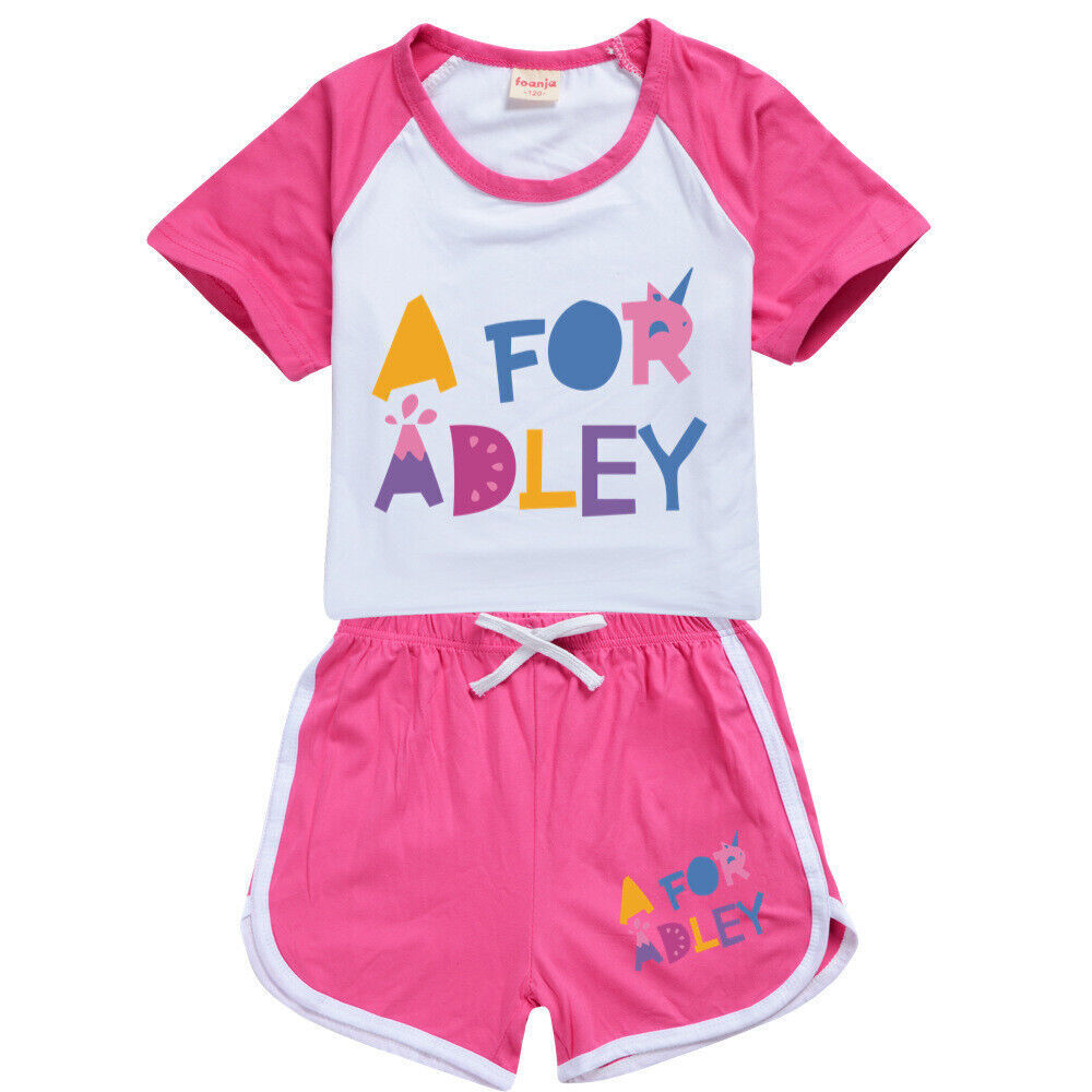 A for Adley Kids Girls Boys T-shirt + Short School T shirts Sports Top 100-170cm - Picture 33 of 48