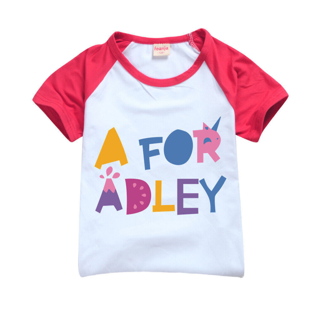 A for Adley Kids Girls Boys T-shirt + Short School T shirts Sports Top 100-170cm - Picture 31 of 48