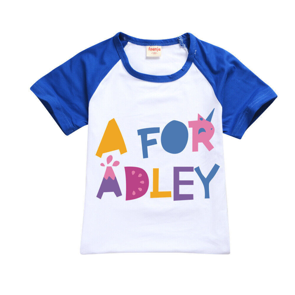 A for Adley Kids Girls Boys T-shirt + Short School T shirts Sports Top 100-170cm - Picture 37 of 48