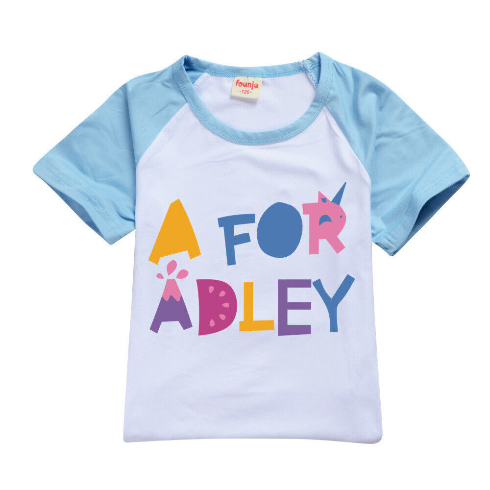 A for Adley Kids Girls Boys T-shirt + Short School T shirts Sports Top 100-170cm - Picture 34 of 48