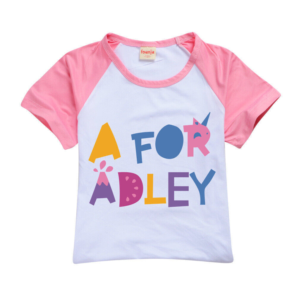 A for Adley Kids Girls Boys T-shirt + Short School T shirts Sports Top 100-170cm - Picture 35 of 48